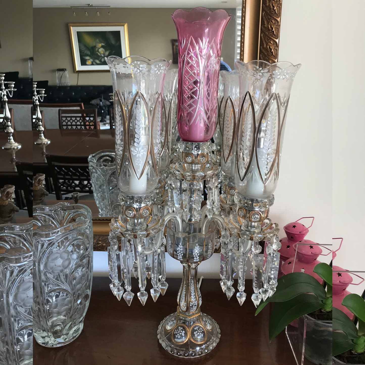 Lámpara de mesa tipo candelabro de cristal
