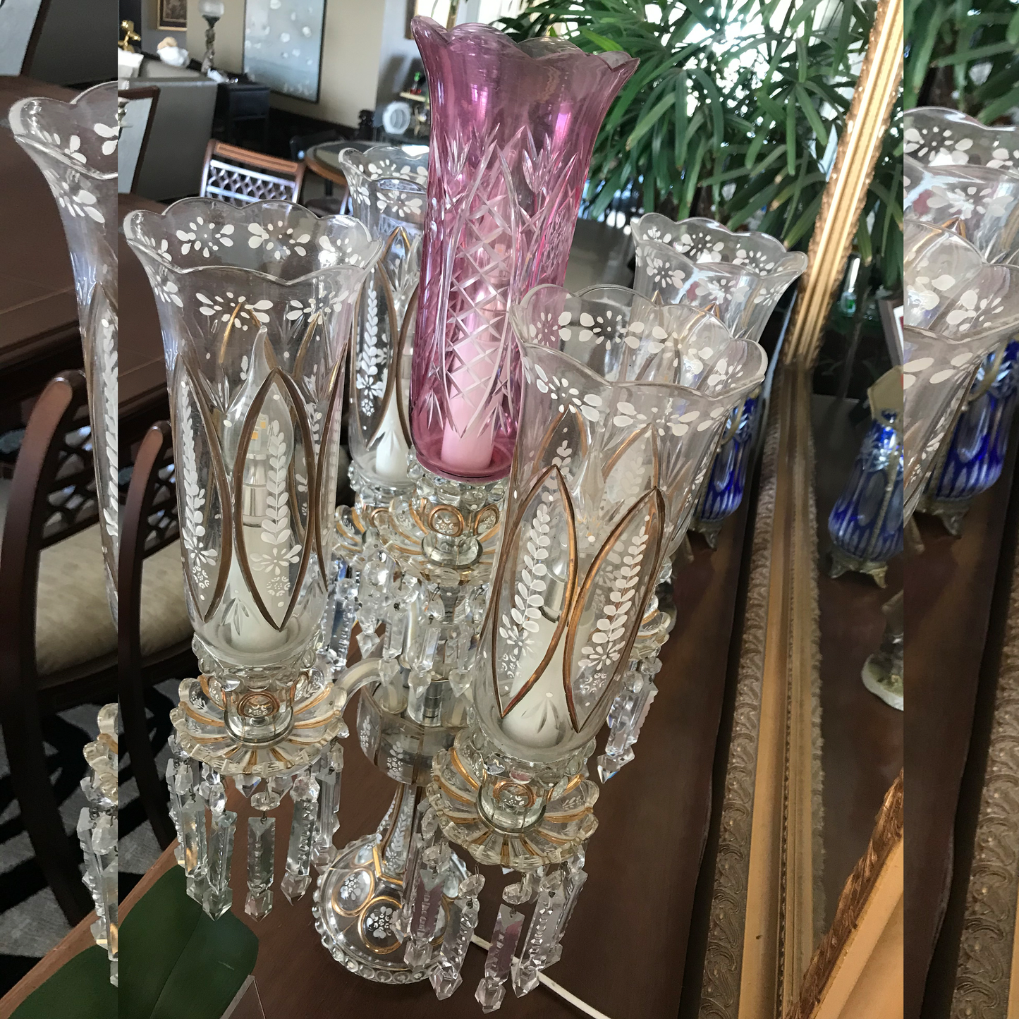 Lámpara de mesa tipo candelabro de cristal