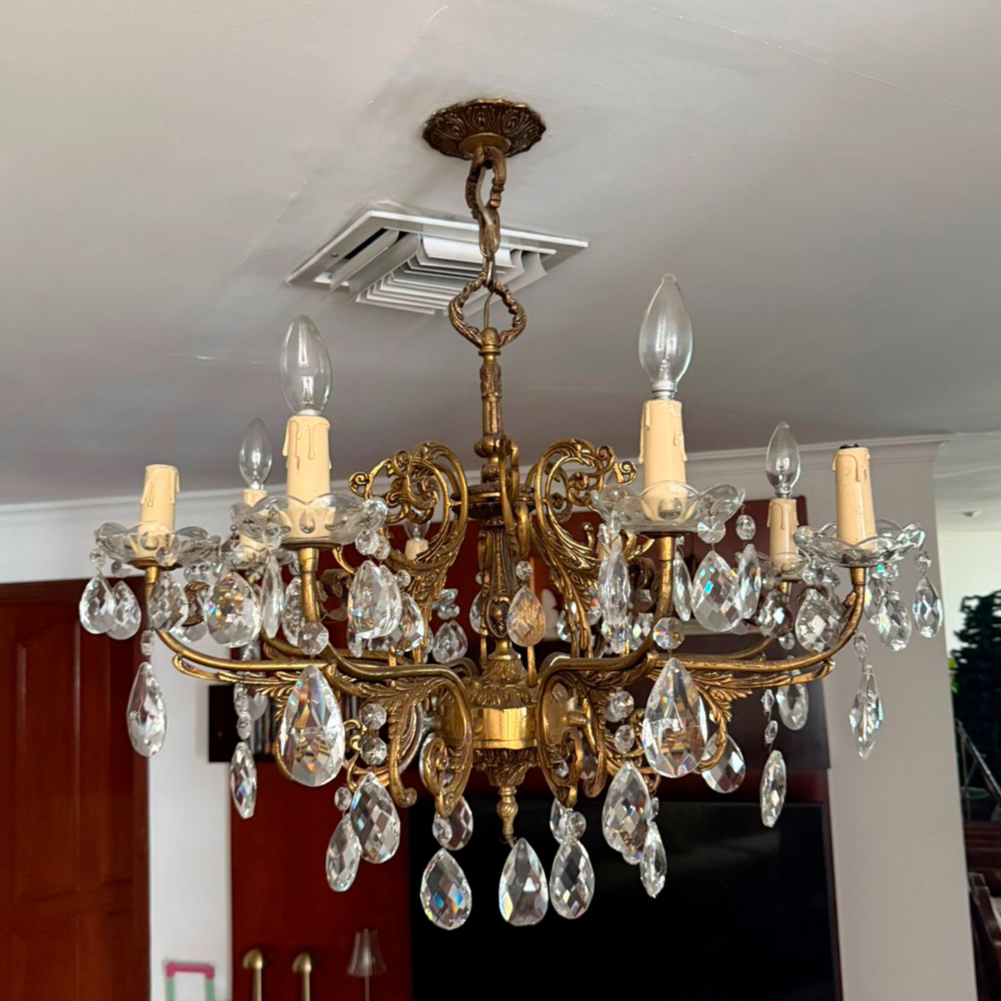 Lámpara de araña bronce y cristal