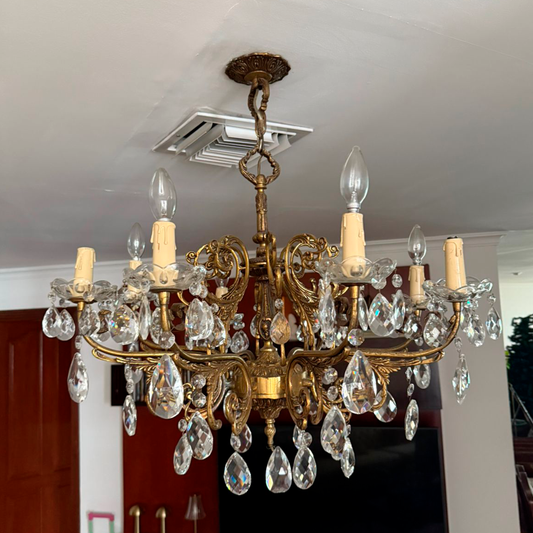 Lámpara de araña bronce y cristal