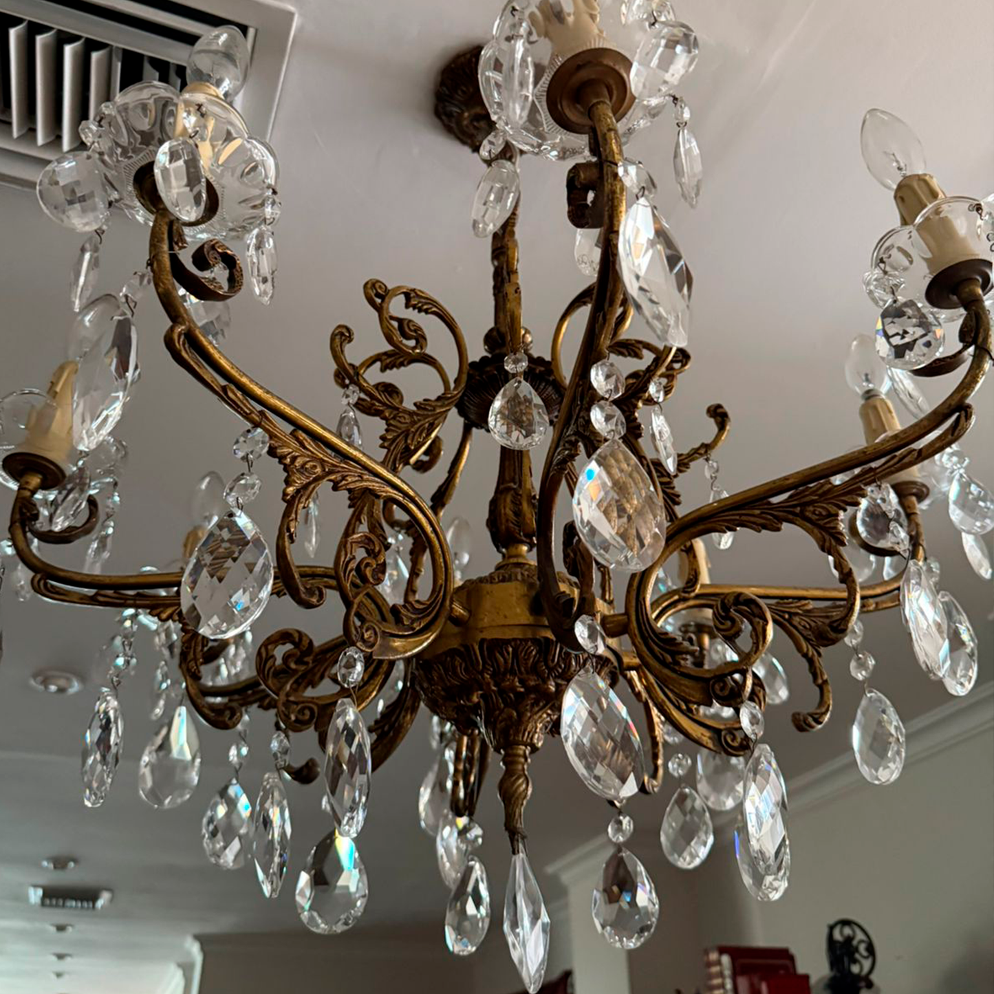 Lámpara de araña bronce y cristal